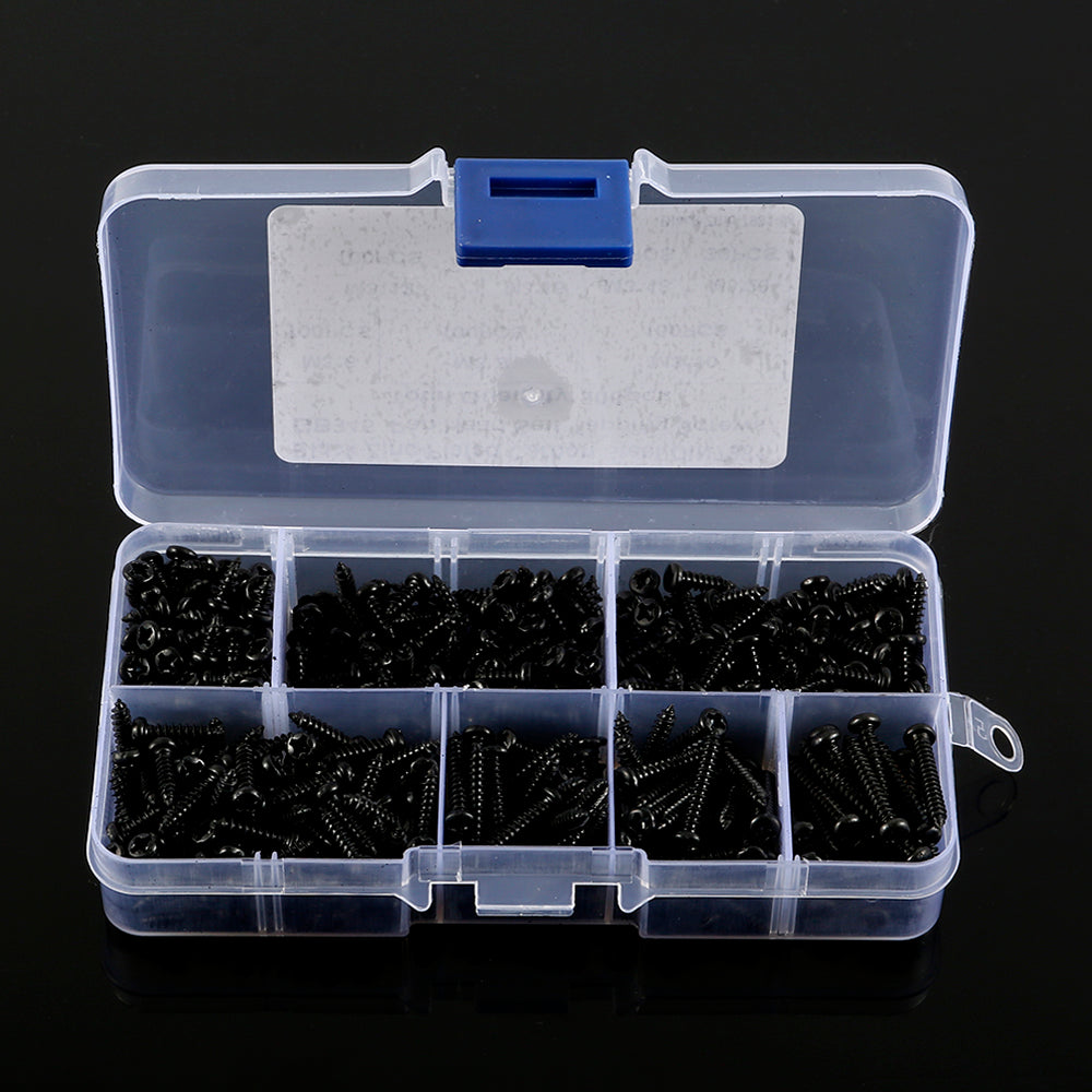 340/500pcs Pan Head Tapping Screw Cross Head M3/M4/M3.5/M4.8 Self Tapping Screw Set Assortment Kit Black Furniture Carbon Steel