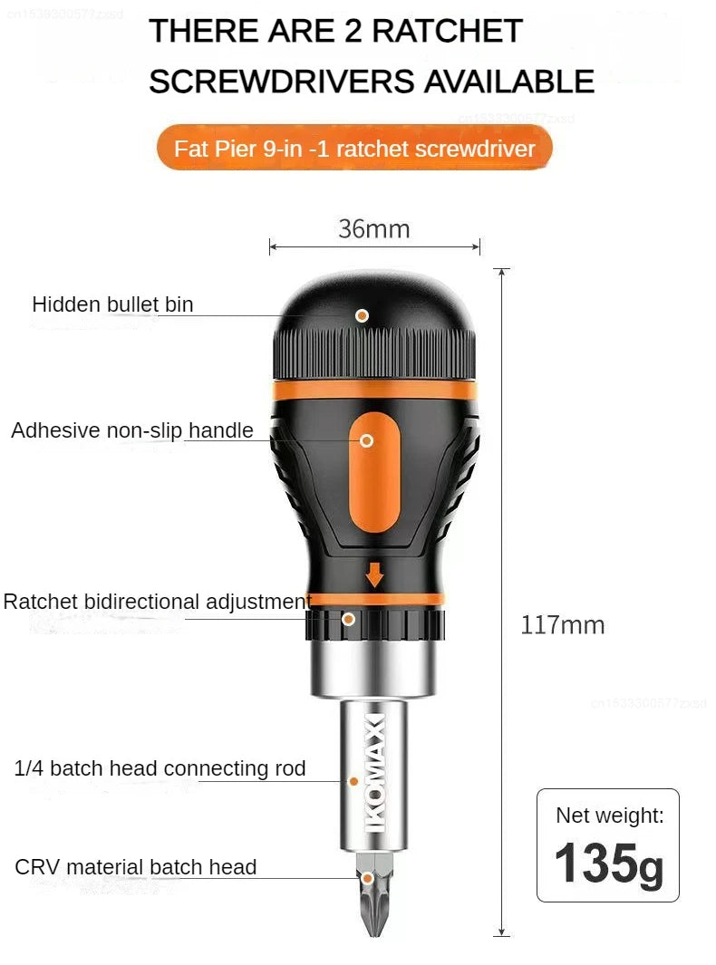 Xiaomi Ensemble de tournevis à cliquet réglable 9 en 1 Outils de tournevis à écrou magnétique Tournevis à main multifonctionnel pour réparation électronique 