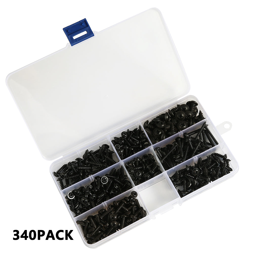 340/500pcs Pan Head Tapping Screw Cross Head M3/M4/M3.5/M4.8 Self Tapping Screw Set Assortment Kit Black Furniture Carbon Steel