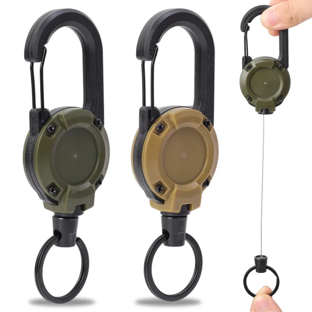 1/2pcs Heavy Duty Retractable Pull Badges ID Reel Carabiner Key Chain Steel Wire Rope Buckle Key Holder Outdoor Keychain Tools