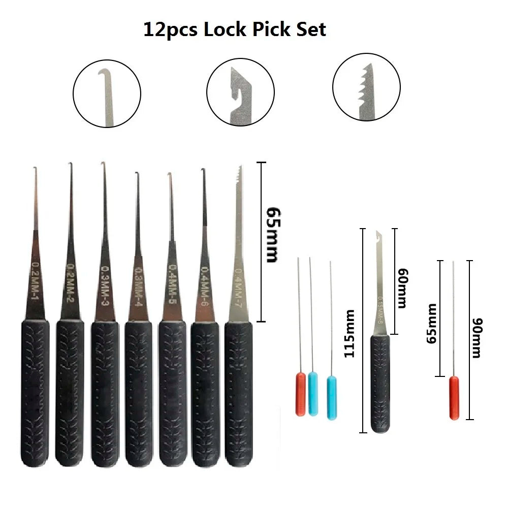 Locksmith Lock Pick Set Stainless Steel Double Row Tension Removal Hooks Lock Picks Tools Lockpick