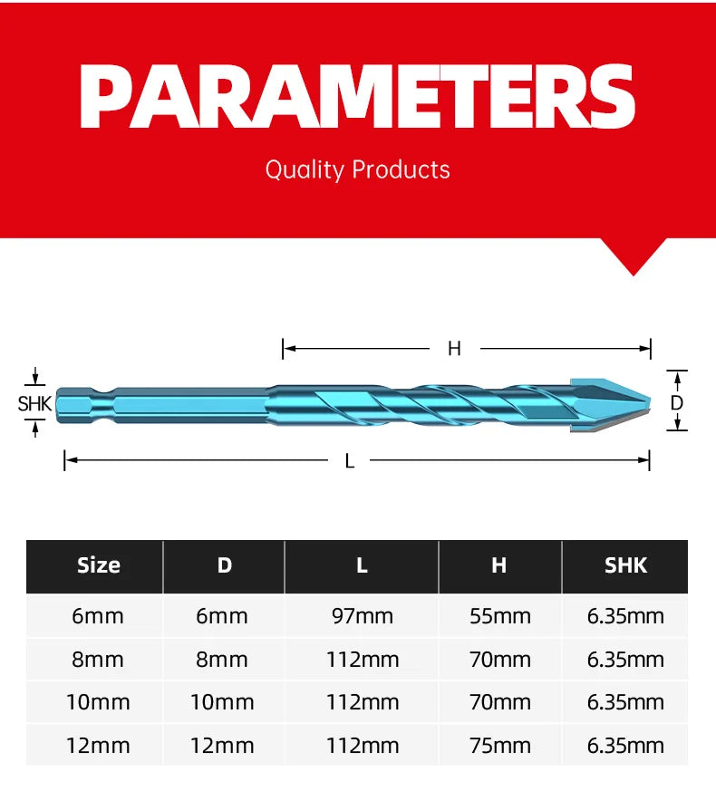 LIDIAO 1/10pcs Tile Bit Blue Spade Drill Bit Set High Hardness Eccentric Drill 6mm12mm Cordless Drill Power Tools Accessories