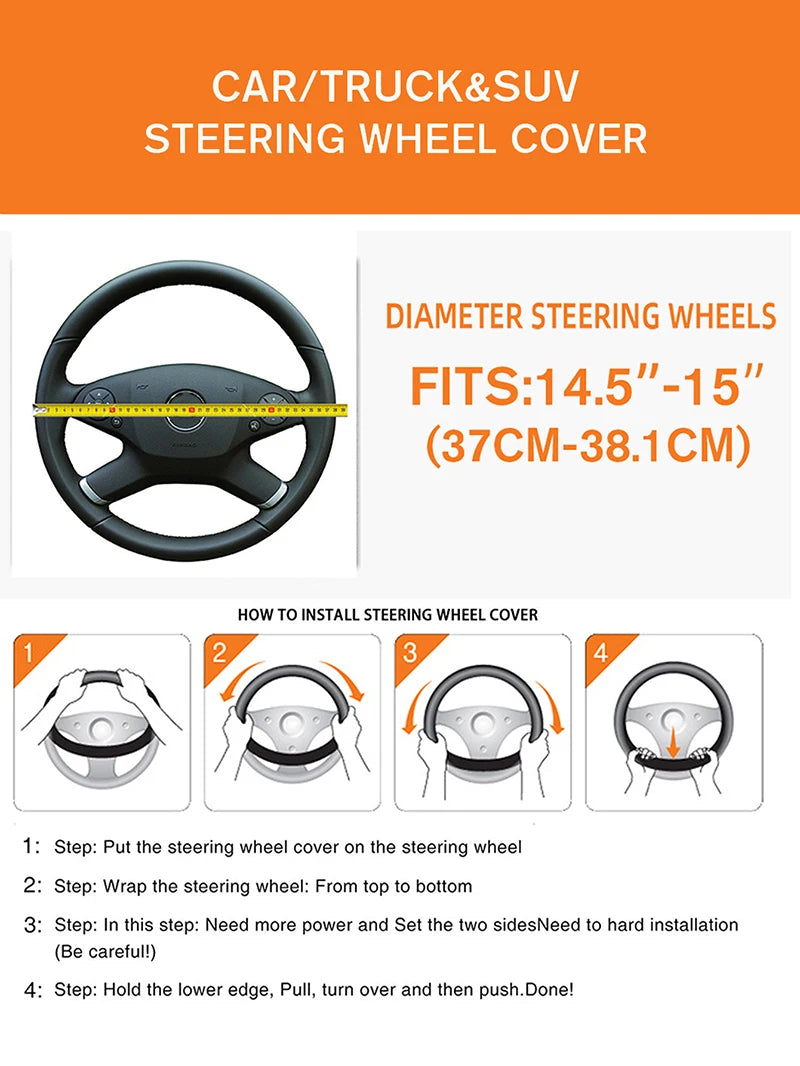 Car Steering Wheel Cover Breathable Anti Slip PU Leather Steering Covers Suitable 37-38.5cm Auto Decoration Carbon Fiber