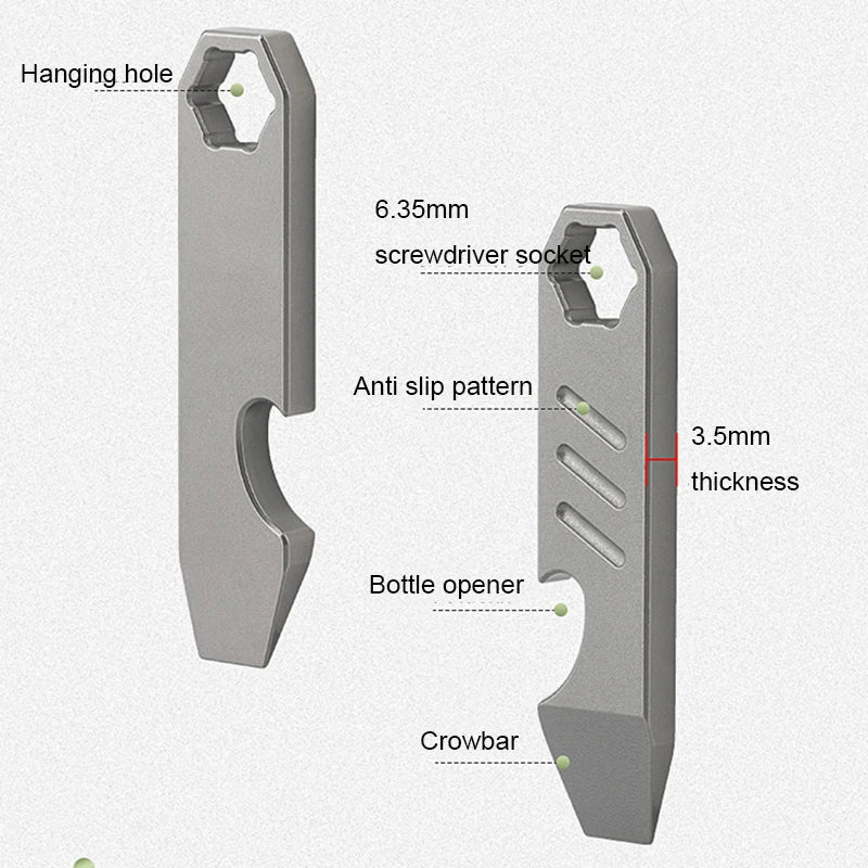 Décapsuleur 8 en 1 en alliage de titane TC4 avec pied-de-biche, échelle graduée, clé hexagonale, outils d'extérieur EDC, équipement de camping multifonction