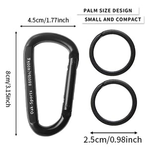 Karabinerhaken, 7,6 cm, robuster kleiner Karabiner für Hängematten, Campingzubehör, Wandern, Schlüsselanhänger, 400 kg, schwarz