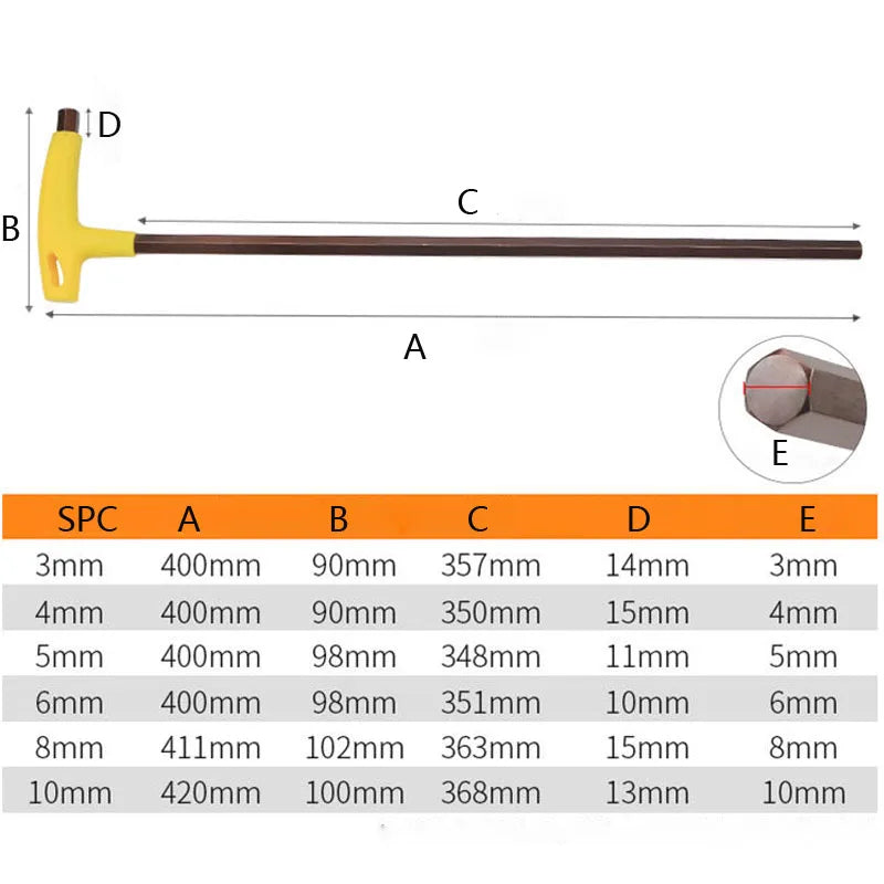 400mm Length 3-10mm Hex Key Wrench  T-Handle Spanner Flat/Ball Head Socket Screwdriver Allen Hex Wrench Hand Tool Extra Long Arm