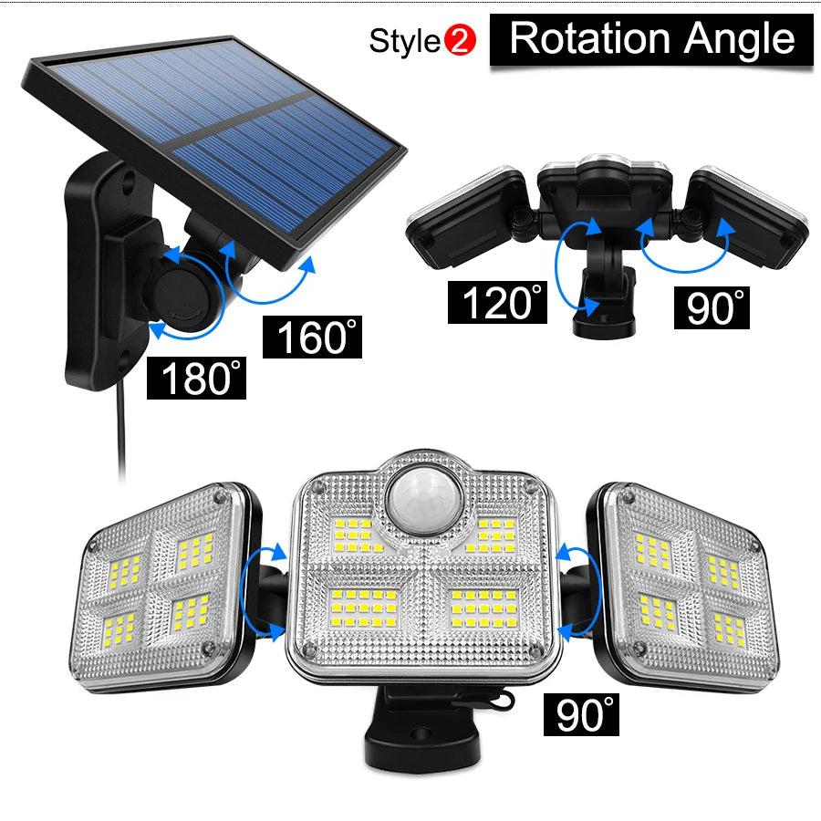 20w Solar Light 122/333led IP65 Waterproof Outdoor Indoor Solar Garden Lamp With Adjustable Head Wide Lighting Angle With 3 Mode