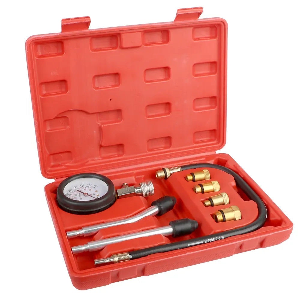 Car Cylinder Tester Kit Gasoline Engine Compression Meter 0-300 PSI Pressure Gauge with M10 M12 M14 M18 Adapter