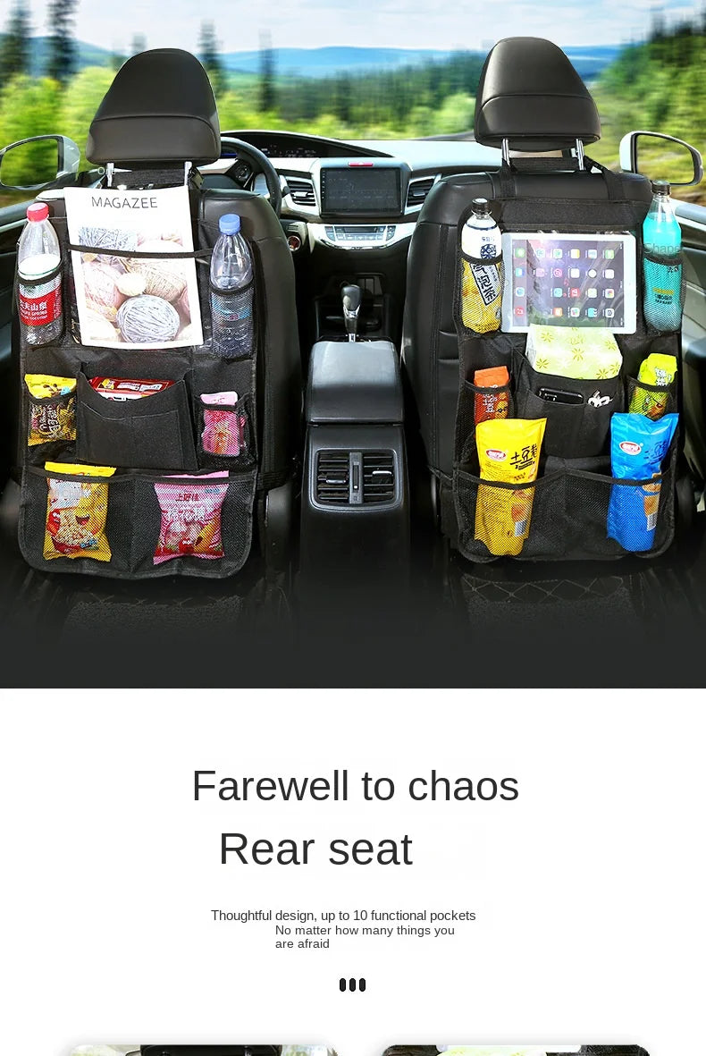 Car Back Seat Organizer with Touch Screen Tablet Holder Automatic Storage Pocket Protector for Travel