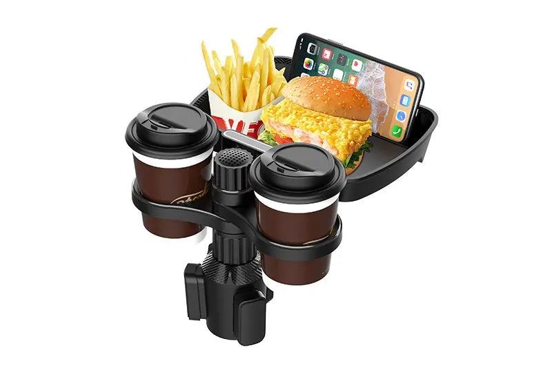 Dual Cup Holder Expander Adjustable for 360°Rotating Multifunctional Car Seat Cup Holder Snack Tray Drink Holder