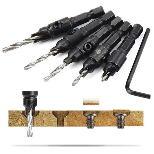 5PCS Woodworking Countersunk Head Drill And Chamfering One Piece Hexagonal Handle Countersunk Fried Dough Twist Drill