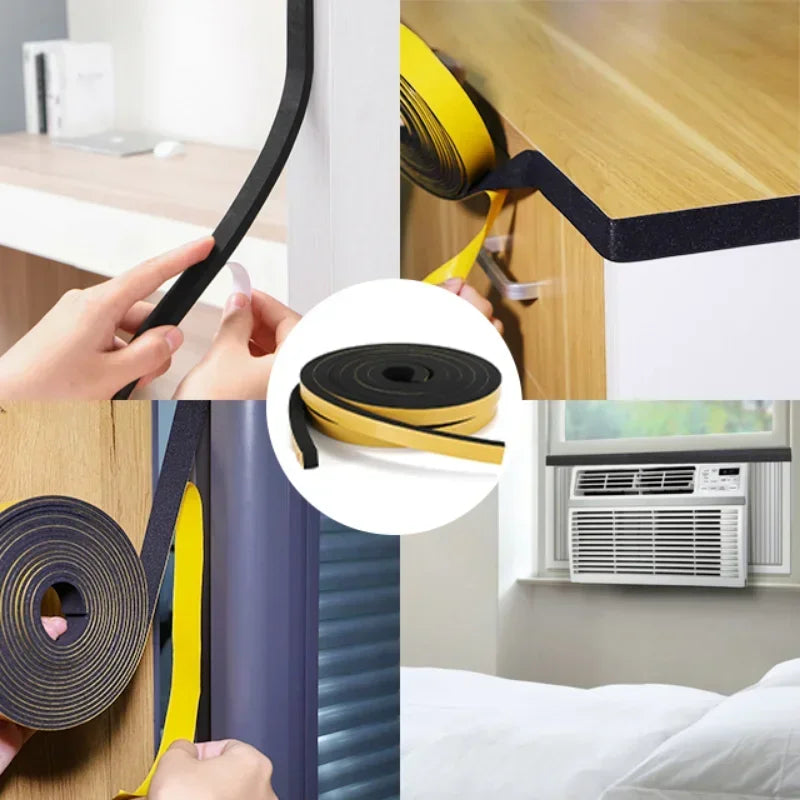 10M EPDM Self Adhesive Sponge Seal Strip Rubber Black Foam Strong Single-sided Adhesive Soundproof Anti-collision Seal Gasket