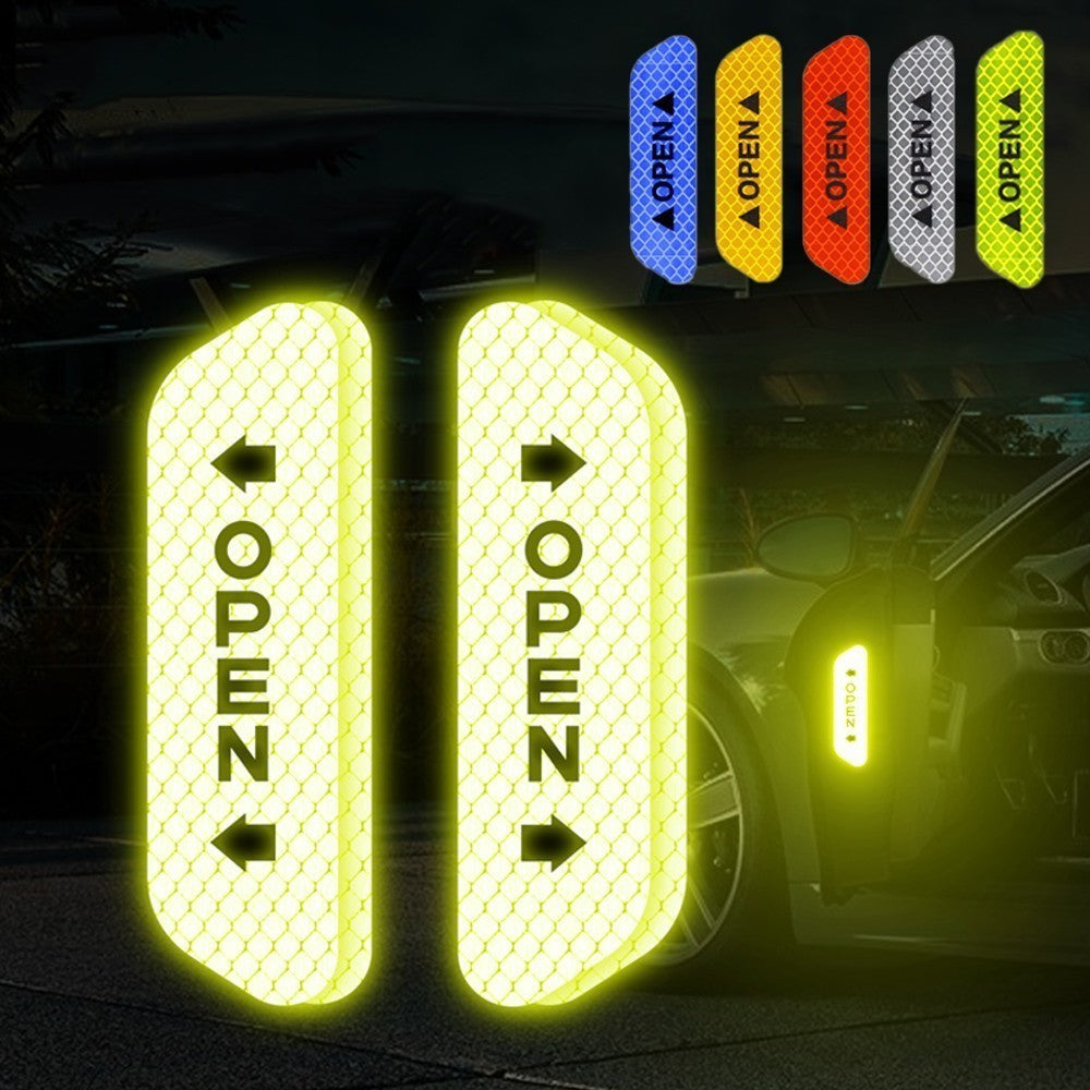 4PCS Reflective Car Door Sticker Safety Opening Warning Reflector Tape Decal Car Accessories Exterior Interior Reflector Sticker