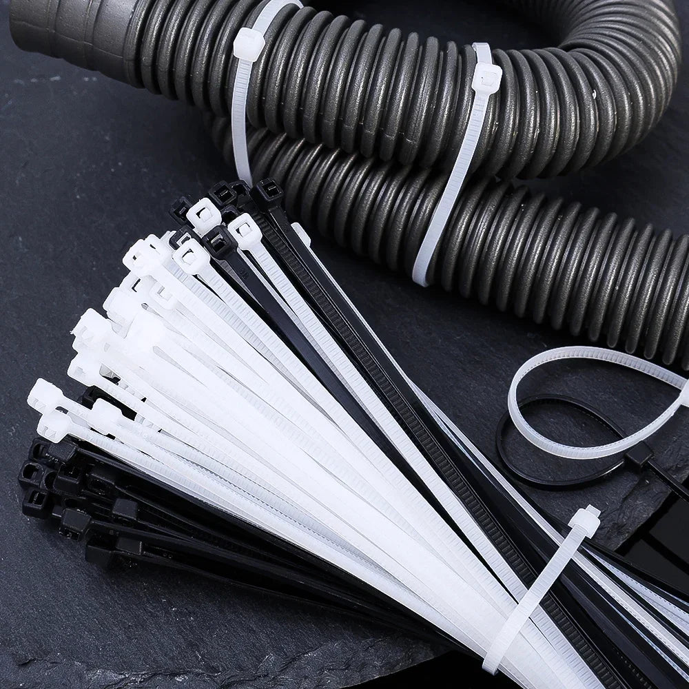 1000/100Pcs Plastic Nylon Cable Ties Self-locking Cord Ties Straps Adjustable Cables Fastening Loop Home Office Wire Zip Ties