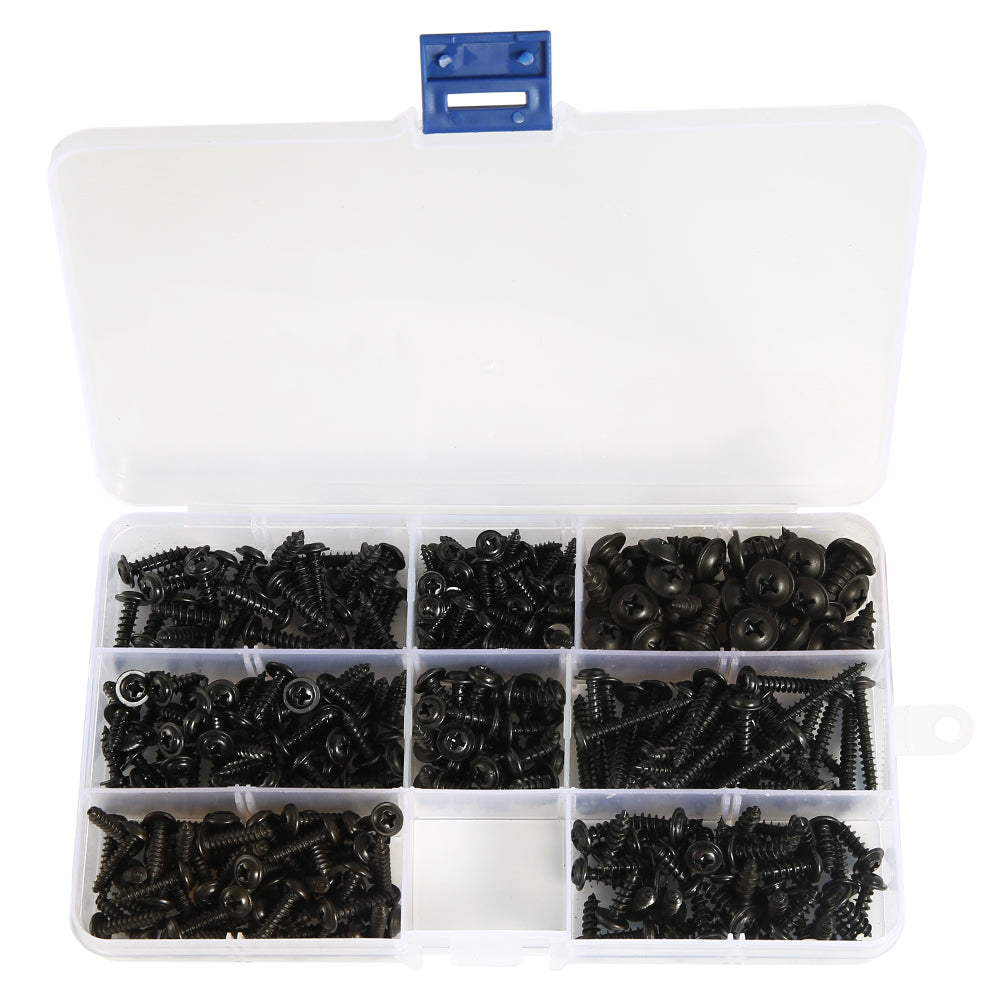 340/500pcs Pan Head Tapping Screw Cross Head M3/M4/M3.5/M4.8 Self Tapping Screw Set Assortment Kit Black Furniture Carbon Steel