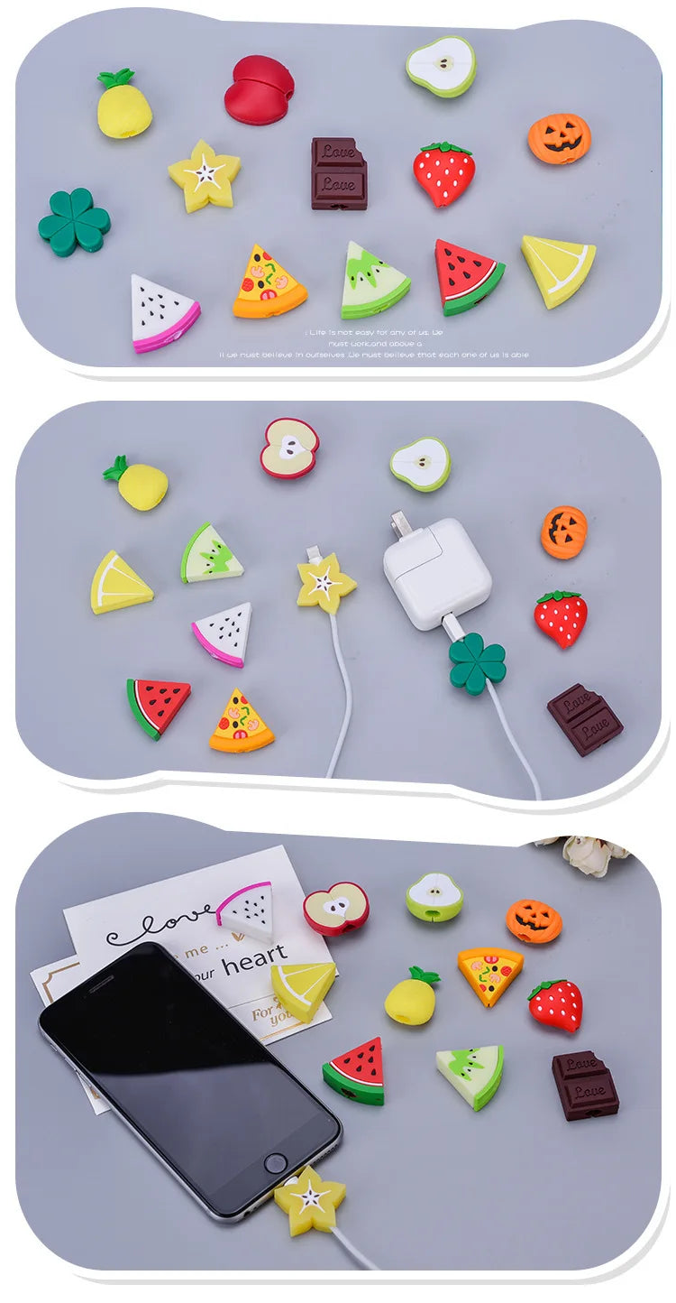 Cute Cartoon Phone USB Cable Protector For Apple iphone Cable Chompers Cord Fruit Bite Charger Wire Holder Organizer Protection