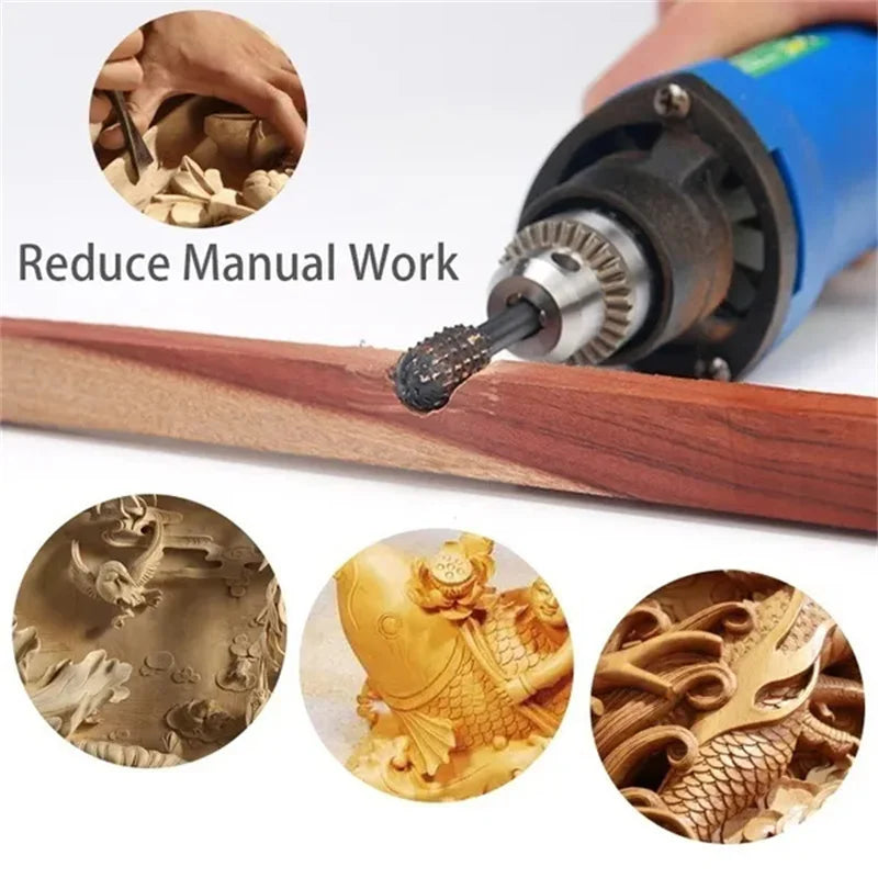 5pcs/set Woodworking Rotary Files Grinding Head Embossing Rotary File Wood Carving Tools Round Shank File Drill Bits Hand Tools