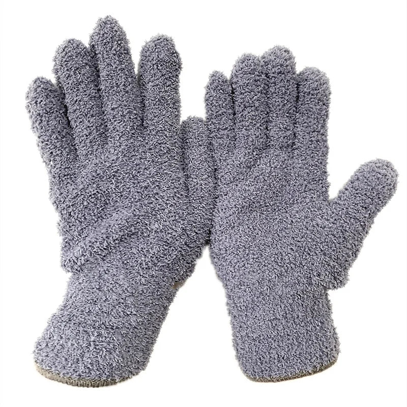 1Pair Cleaning Gloves Microfiber Coral Fleece Car Grooming Gloves Solid Five Finger Dust Removal Housework Absorbent Gloves