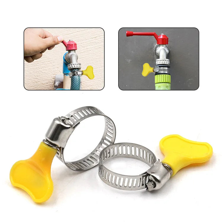 5 pcs 8-44mm Adjustable Yellow Plastic Handle Hand Twist Hose Clamps Worm Driving  201 Stainless steel Pipe Clips For Tube