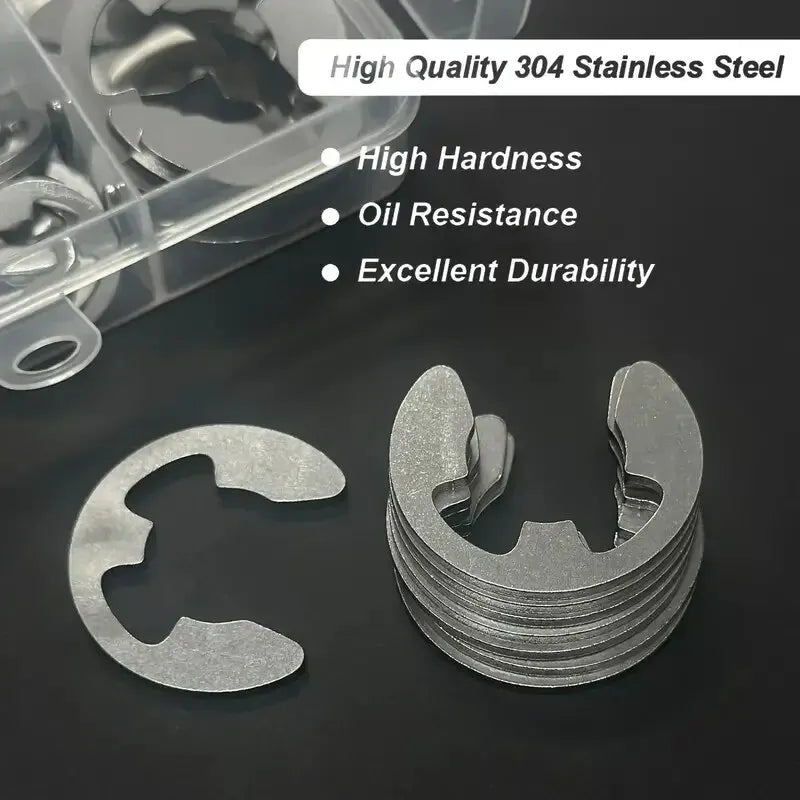 200Pcs 304 Stainless Steel E-ring - Easy to Install, Corrosion Resistant, Widely Used in Mechanical and Electronic Equipment