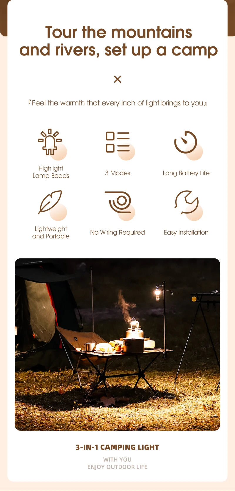 WEST BIKING Portable Camping Light 3 In 1 Multifunctional Outdoor LED Flashlight USB Charging Emergency Lamp Hanging Tent Light