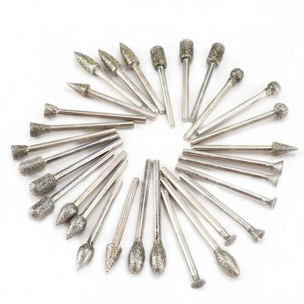 SI FANG 30pcs diamond grinding head wheel dremel rotary tool burs set accessories drill burr bits variety of shapes