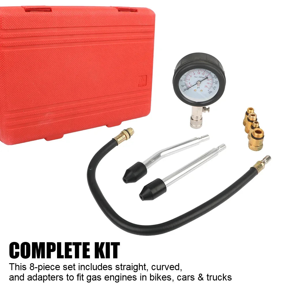 Car Cylinder Tester Kit Gasoline Engine Compression Meter 0-300 PSI Pressure Gauge with M10 M12 M14 M18 Adapter