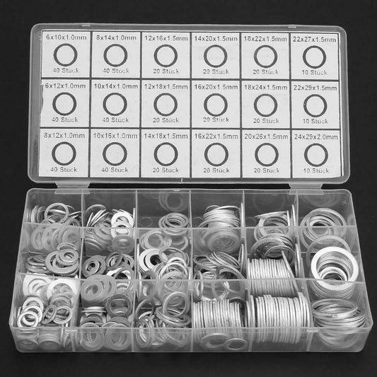 Hot Sale 200/280/450Pcs Aluminum Flat Gaskets Washers Assorted Gasket Metal Sealing Washer Assorted Aluminum Sealing Rings