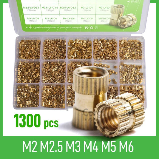 Brass Heat Set Insert Nut Hot Melt Nuts insert Thread Knurled Embedment Copper Nut Assortment Kit for Attach 3D Prints M2-M6