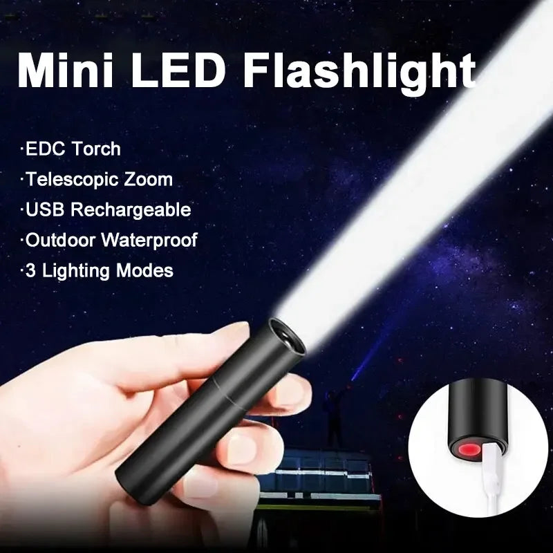 Mini-Teleskop-Zoom-Taschenlampe mit 3 Lichtmodi, wiederaufladbare, wasserdichte, leistungsstarke Taschenlampen für den Außenbereich, tragbare Taschenlampenlampe 