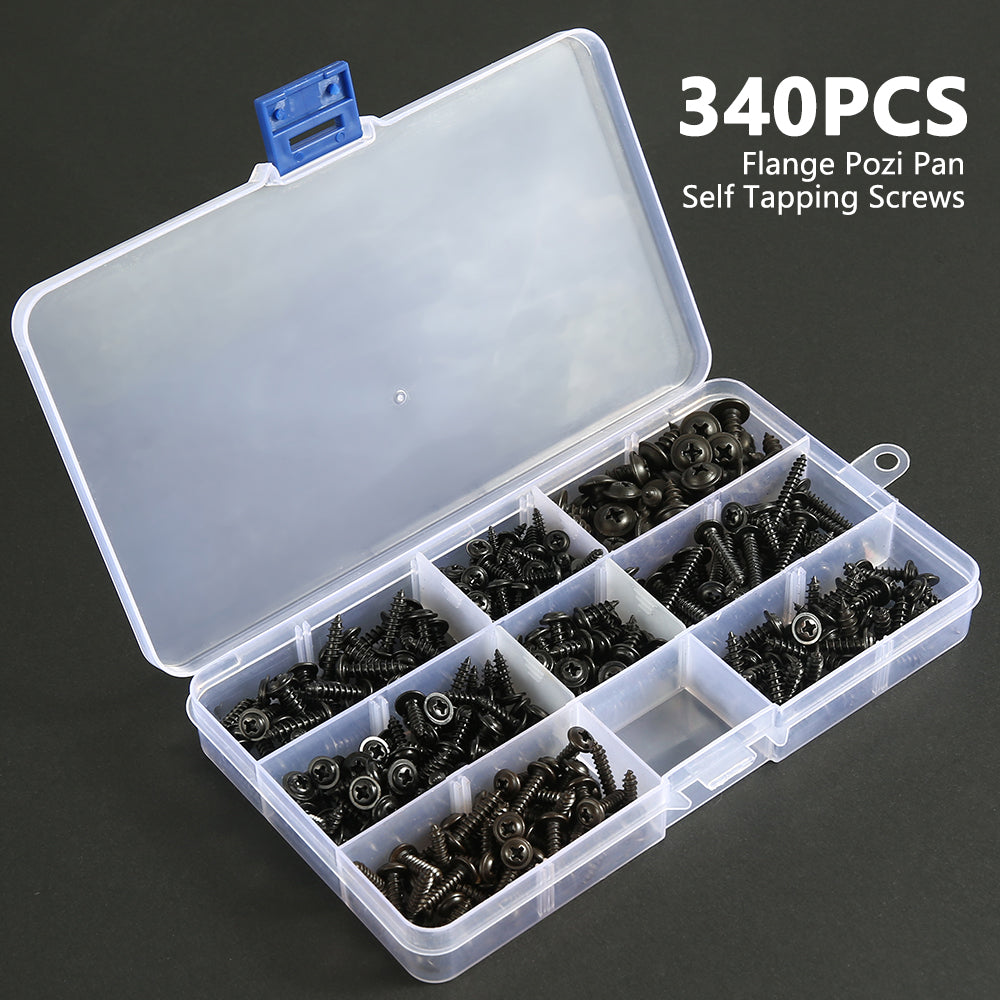 340/500pcs Pan Head Tapping Screw Cross Head M3/M4/M3.5/M4.8 Self Tapping Screw Set Assortment Kit Black Furniture Carbon Steel