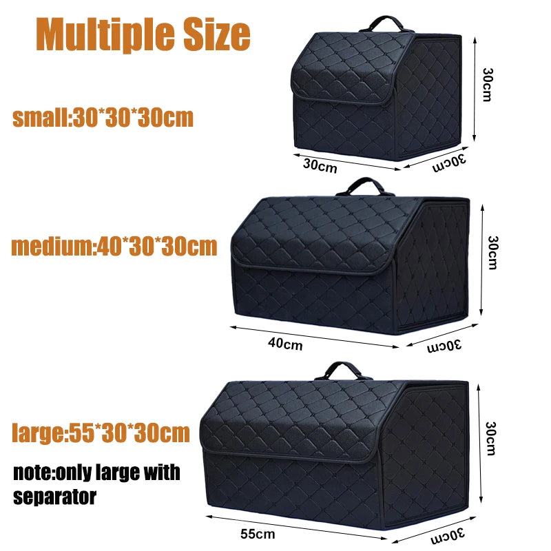 Car Trunk Organizer Box, Large Capacity, Auto Multiuse Tools, Storage Bag, Stowing, Tidying, Leather, Folding for Emergency