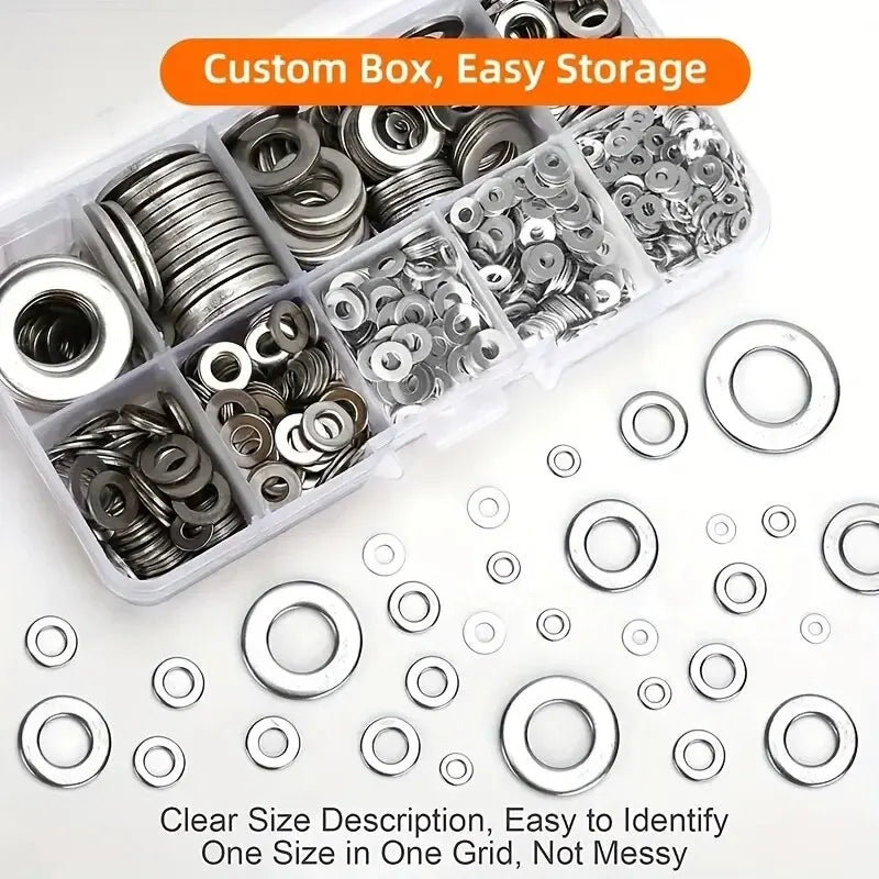 360/580pcs 304 Stainless Steel Flat Washers Set, Perfect For Home Decor, Factory Repair, Kitchens, Shops & More