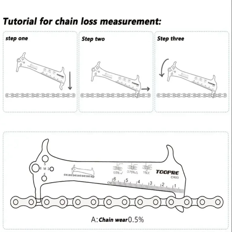 Outil de réparation de règle d'indicateur d'usure de chaîne de vélo en acier inoxydable jauge de chaîne de vélo de route de montagne vérificateur de mesure diamètre de vis 
