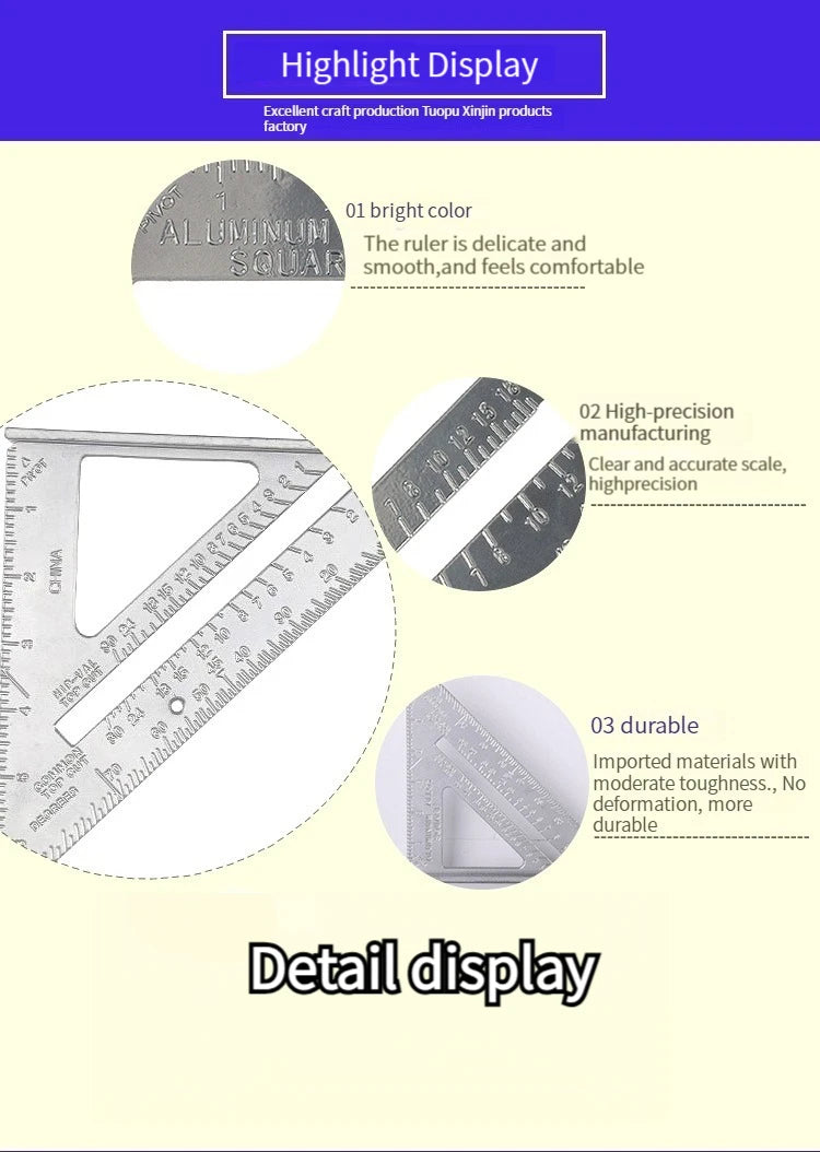 7 "Aluminum Alloy Triangle Ruler Precise Thickened Angle Ruler Aluminum Alloy Woodworking Measurement Woodworking Triangle Ruler