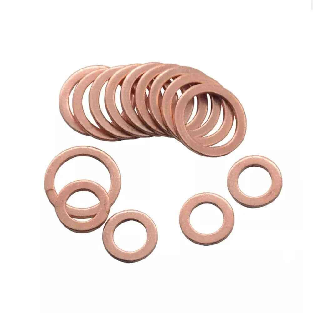 Copper Washer Gasket Nut and Bolt Set Flat Ring Seal Assortment Kit with Box //M8/M10/M12/M14 for Sump Plugs