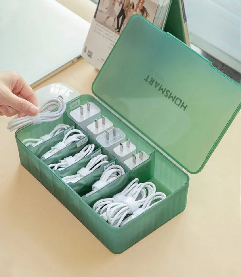 Double Cover Cable Storage Box PP Material Data Line Storage Desktop Cable Collect Box Dustproof Power Box Wire Cable Organizer