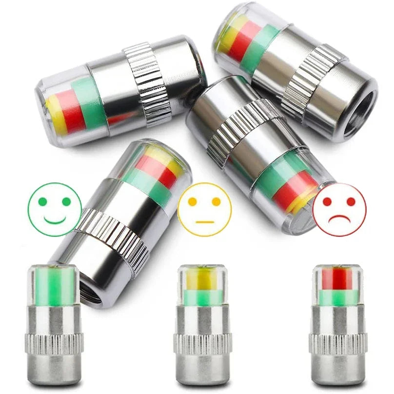 4Pcs 2.4 Bar Car Tire Pressure Guage Cap Sensor Indicator Alert Monitoring Tool Tyre Cap Indicator Alert Air Pressure Gauge