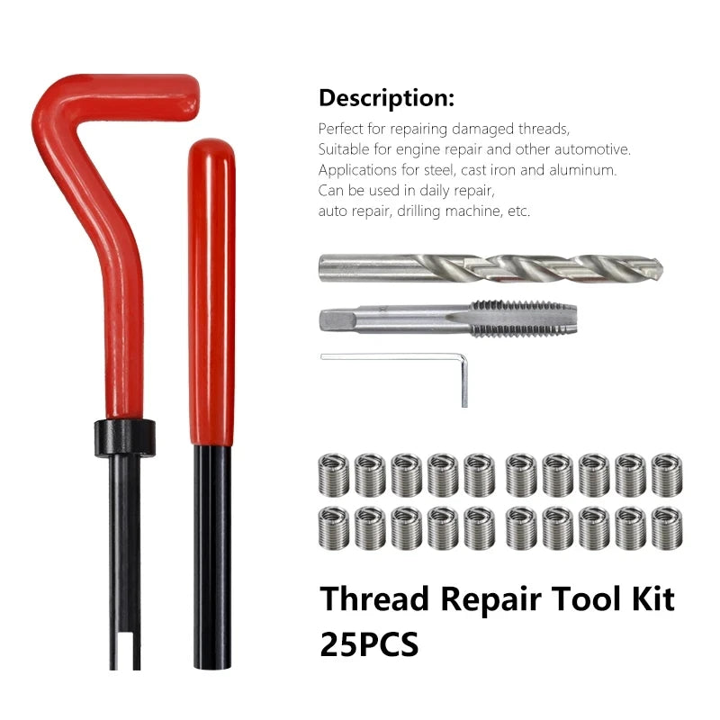 25/75/131pcs thread repair kit M2-M16, used to repair damaged thread monkey wrench Fried Dough Twists bit hand tool