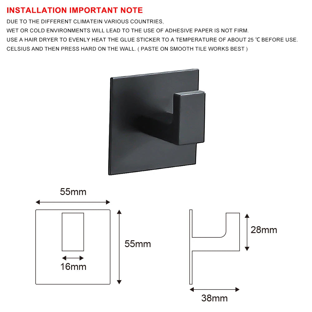 Schwarze selbstklebende Wandhaken zum Aufhängen von Schlüsseln, Kleiderbügel, Tür, 3M Bademantelhaken, Garderobenständer, Handtuchhalter, Badezimmer-Zubehör 