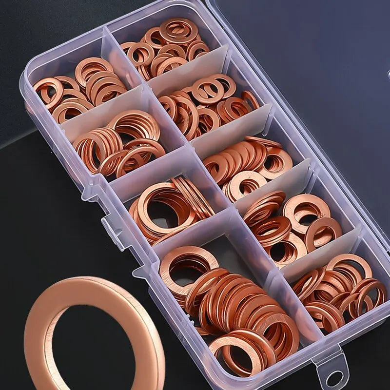 200pcs Purple Copper Gasket M5 M6 M8 M10 M12 M14 O-ring Purple Copper Gasket Set Oil Plugging Sealing Fittings - ToolFlx