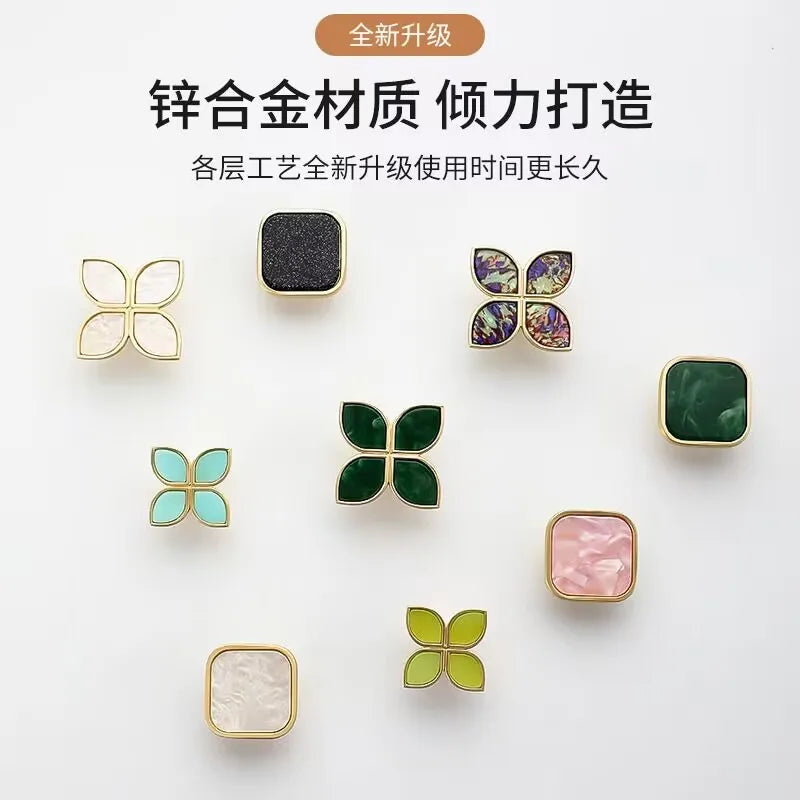 Handles Drawer Cabinet Furniture Kitchen Handles for Cabinet Knob Door Drawer Furniture Kitchen Knob Four-Leaf Clover Square