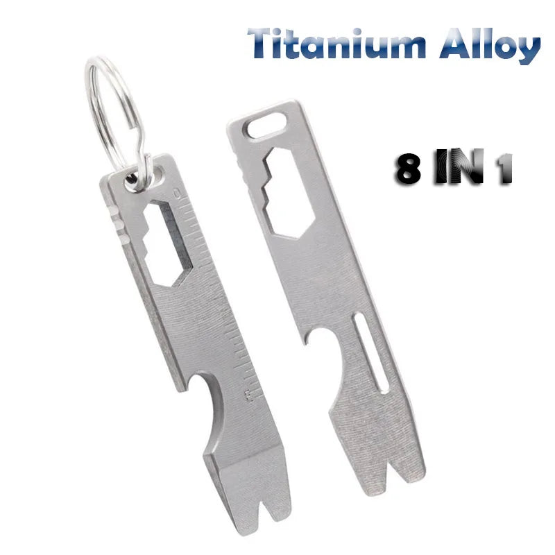 8 EN 1 MINI TC4 Alliage de Titane Crowbar Décapsuleur Échelle Graduée Clé Hexagonale EDC Outils Extérieurs Équipement de Camping Multifonction 