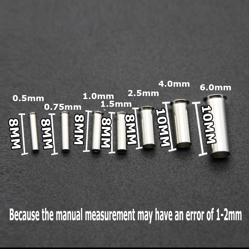 600Pcs Tin-coated Copper Uninsulated Crimp Terminal 0.5mm2-6.0mm2 Bootlace Ferrules Cord End Electrical Wire Cable Connector