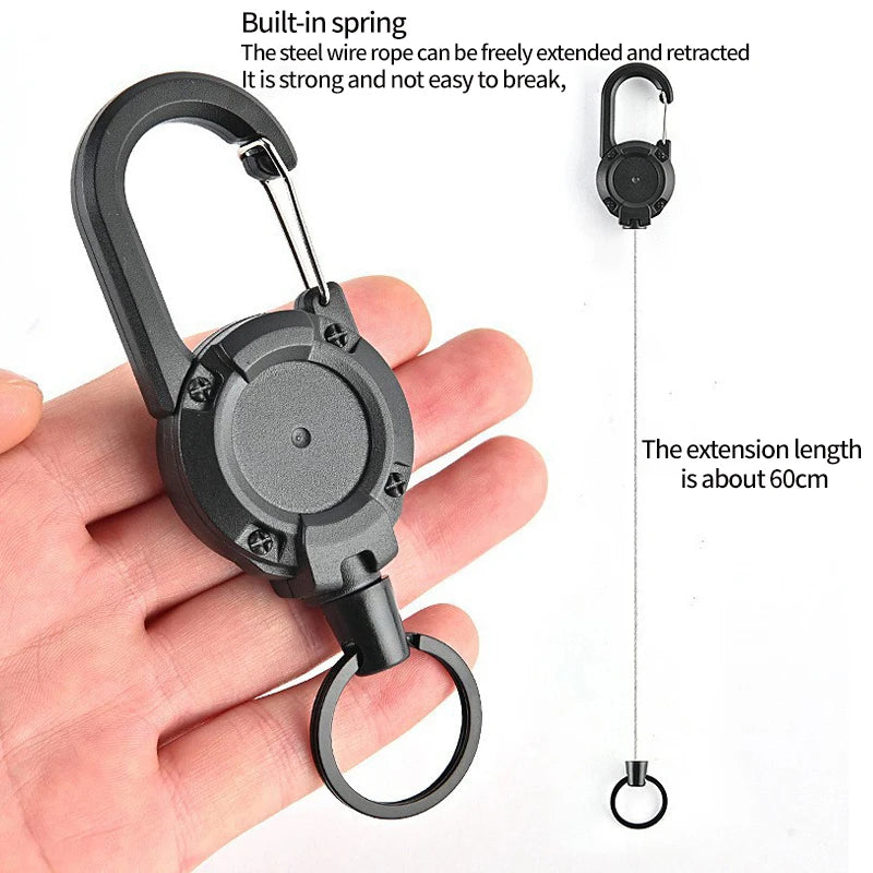 1pc Steel Wire Tactical Automatic Retractable Buckle Rope Camping Supplies Anti-theft Elastic Keychain Carabiner Buckle Rope캠핑용품