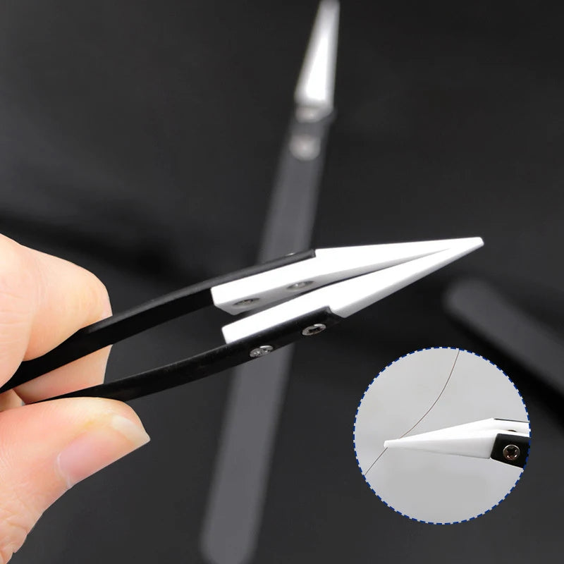 Straight Aimed Ceramic Tweezers for Electronics Soldering with Stainless Steel Handle Black Tweezers Hand Tool Precision Tweezer