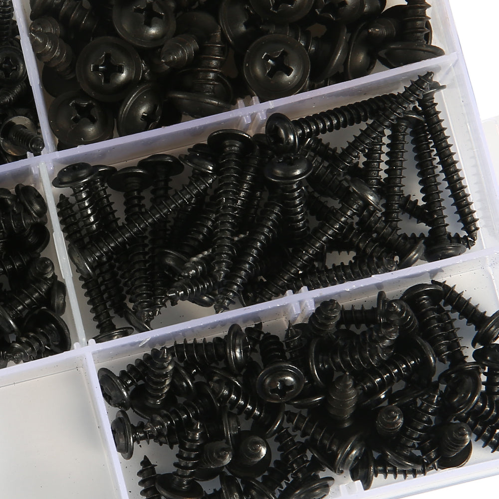 340/500pcs Pan Head Tapping Screw Cross Head M3/M4/M3.5/M4.8 Self Tapping Screw Set Assortment Kit Black Furniture Carbon Steel