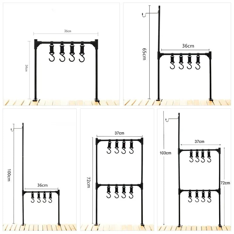 WESTTUNE Outdoor Desktop Storage Rack Camping Tableware Hanging Rack Ultralight Aluminum Alloy Shelves Stand Rack with Hooks