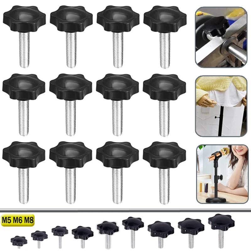 5/10PCS Star Shape Thread Clamping Handle Bolt Bakelite Hand Knob Tightening Screw Industry Equipment Plastic Steel M5 M6 M8