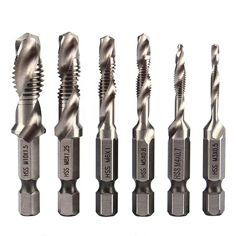 1/6Pcs Tap Drill Bit Set Hex Shank Titanium Plated HSS Screw Thread Bit Screw Machine Compound Tap M3 M4 M5 M6 M8 M10 Hand Tools